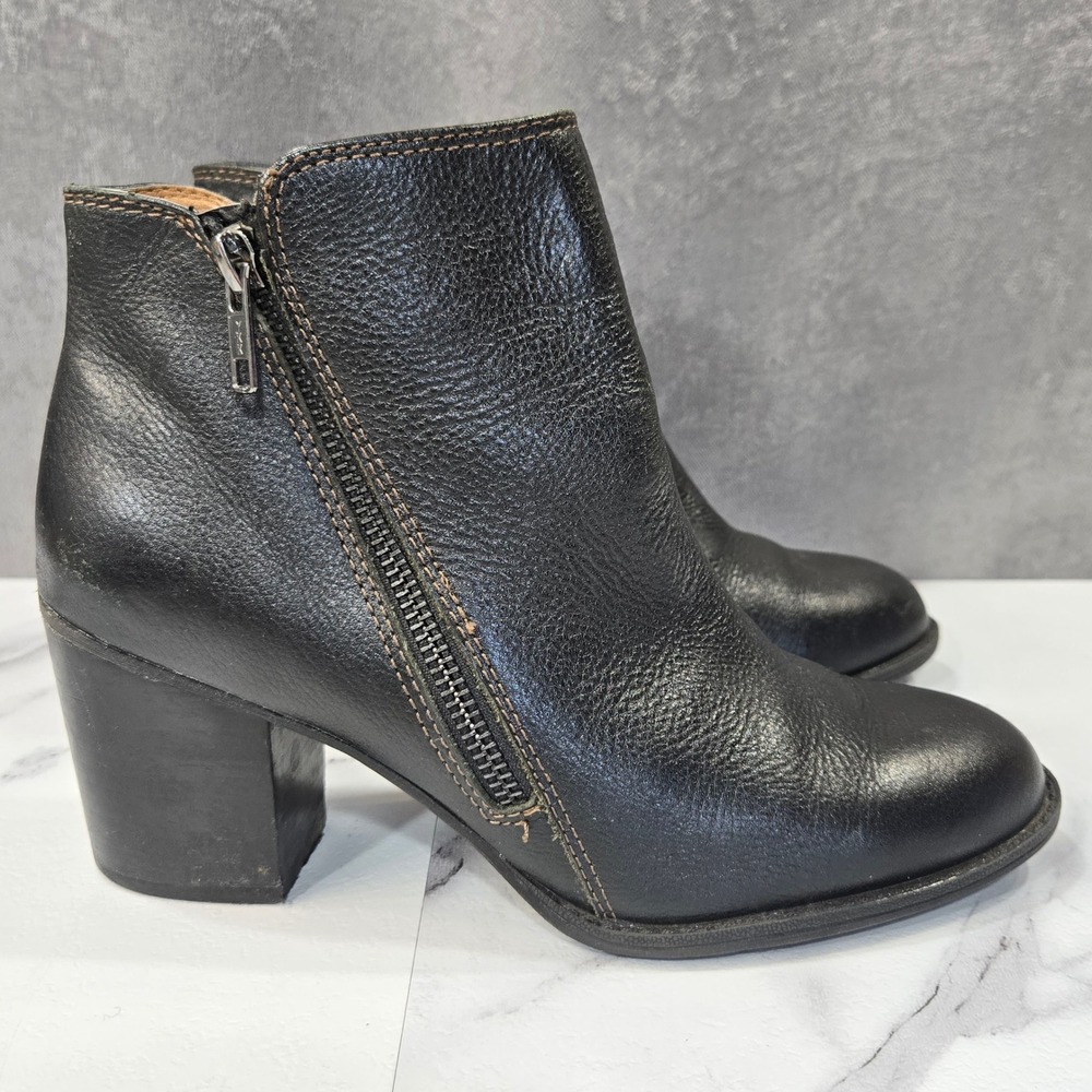 Sofft Black Leather Heeled Ankle Boots Womens 6.5 M Side Zip Block Heel Casual